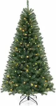 Costway 2.1M Pre-Lit Christmas Tree with 8 Lighting Modes, Hinged Artificial ...