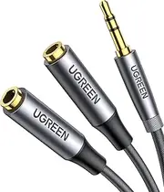 UGREEN Headphone Splitter 3.5mm Nylon Braided Aux 2 Female to 1 Male Audio Splitter Stereo Dual Headphone Adapter Compatible with MacBook iPad PC Tablet Laptop TV Phone PS4 Speaker
