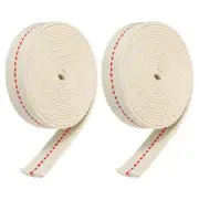 Cotton Oil Lamp Wick 18mm Flat Wide 2 Meter/6.5Ft Long with Red Stitch, 2 Roll