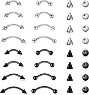 [Yolev] 16pcs Eyebrow Piercing Jewelry Vertical Labret Lip Piercing Jewelry Eyebrow Rings Piercing Kit Jewelry Surgical Steel Curved Barbell Tiny Vertical Labret Lip Jewelry Ear Rook Helix Conch Daith