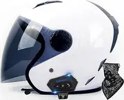 Bluetooth Open Face Helmet Lightweight Motorcycle Helmet with Extended Visor Jet Motorcycle Helmet for Adult Men Women Motorcycle Half Face Helmet ECE/DOT Approved