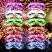Art 12Pcs Neon LED Light Up Glasses - Shutter Shades, Glow in The Dark Flashing Sunglasses Costume for Adults Rave Party Set Favors Birthdays, Carnival & Halloween.