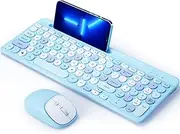 Bluetooth Keyboard and Mouse Wireless, Multi-Device Rechargeable Keyboard and Mouse Combo with Phone Holder (Bluetooth 5.0+3.0+2.4GHz) Quiet Ergonomic Compatible with Mac/Windows/iOS/Android (Blue)