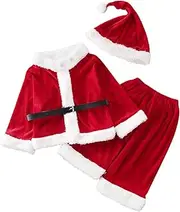 [Generic] Baby Christmas Outfit Chic Breathable Fannelette Fleece Wine Boys Costumes Tops Pants Warm Set Two Piece Cute Hat