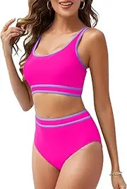 [Century Star] Women's Bikini Set - Two Piece Push-Up Swimwear with High Waist, Tummy Control, High Waist Bikini Sets, Colour Block Design, Sporty, Summer Swimsuit
