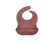 Baby Feeding Bib Apron Smock Silicon Waterproof Easy Clean 0-6 Toddler Kid Pouch - Wine Red