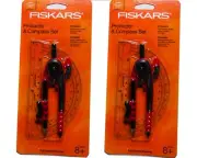 Fiskars Protractor Compass Set School Math Geometry Drawing Art 6"&12" Red 2pk