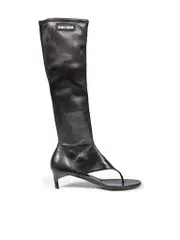 Black Nappa Leather Stretch Thong Heels