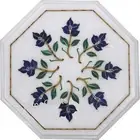 White Marble Coffee Table Top Lapis Lazuli Stone Inlay Work Hallway Side Table