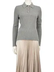 Grey Embellished Button Knit Jumper