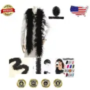 Handmade 2-Yard Black Ostrich Feather Boa with Headband – Festive DIY Accessory