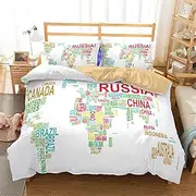 Eveone map Duvet Cover Sheet Bed Set Retro Ocean Pacific Country Vintage for Child Kids Girls Boys Zipper Closure 3/4PCS with Pillowcase Quilt Cover Single/Double/Queen (King-210 * 245cm-4pcs,3)