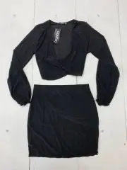 Boohoo Womens Black Slinky Mini Skirt Co-rod Outfit Size 10