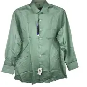 Geoffrey Beene Men's Sateen Green Dress Shirt 16.5 (32/33) Classic Fit No Iron