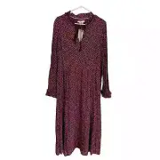 Boden Cecilia Ruffle Polka Dot Midi Maxi Holiday Dress Maroon Red Size 12 LONG