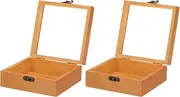 uxcell Unfinished Wooden Display Box with Hinged Lid,4.7"x4.7"x2" Small Wood Keepsake Storage Box with Glass Lid for DIY Craft Collectibles Jewelry Gift Home Decorations,2Pcs Brown