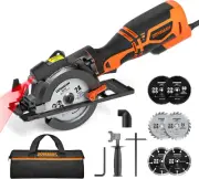 Circular Saw, 5.8A 4-1/2" Circular Saw W/Laser, Metal Auxiliary Handle, 6 Blades