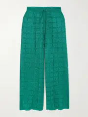 [Calle Del Mar] Calle Del Mar - Crocheted Wide-leg Pants - Green - small small Green
