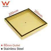 Brushed Gold Large 200mm Tile Insert Floor Drain Square Shower Grate 80mm Outlet