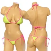 Women's, Two Tone Tie Side Bikini Set. HE-3001-T Yellow/Pink