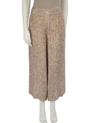 Beige Sequin Wide Crop Trousers