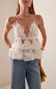 [Zimmermann] Crush Embroidered Linen-Silk Tank Top