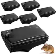 Qualirey 6 Pack Rat Bait Stations with 6 Keys Reusable Mouse Bait Stations Heavy Duty Bait Boxes for Rodents Outdoor Mouse Poison Holder Large Station Traps for Mice Pests, Bait Not Included (Black)