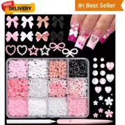 3D Bow Nail Charms 600PCS Flowers Nail Charm Pink&White Flatback Pearls Beads St