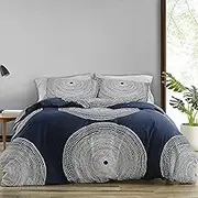 MARIMEKKO Duvet Cover Set Smooth Cotton Percale Bedding with Matching Sham, Lightweight Home Decor,3 Pieces, Queen, Fokus Navy
