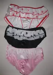 Shein tween girls 3pk paw print mesh trim satin bikini panties white/black/pink