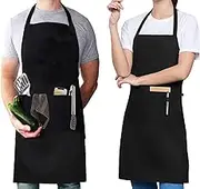 Apron,2 Pack Adjustable Bib Chef Apron Cooking Apron Waterdrop Resistant with 2 Pockets Cooking Kitchen Aprons for Women Men Chef H HOME-MART