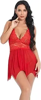 [YIYELIY] Women Lace Nightdress Dresses Lingerie Sexy Nightwear Dress Sleepwear Nightgown WetLook Clubwear