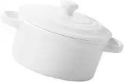 CIYODO Ceramic Bowl with Double Handles and Lid for Soup Jelly and Egg Custard White Tableware for Little Ones Microwave and Oven Safe