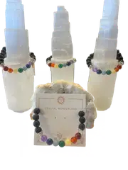 Aromatherapy LavaStone 7 Chakras Crystal Beads Bracelet 8mm