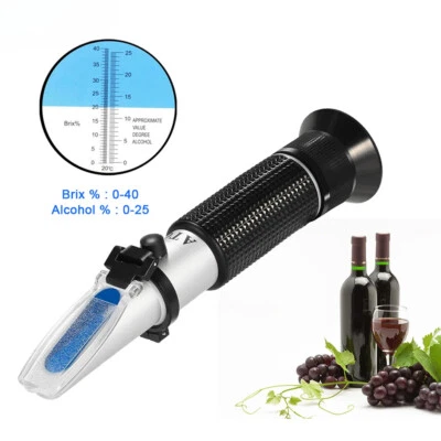 0-40% Brix 0-25% Alcohol Grapes Wine Refractometer Handheld Concentration Meter