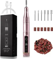 Cordless Nail Drill LCD Screen 35000 RPM Rechargeable Electric File Acrylic Gel Nails Manicure Pedicure Polishing Pink
