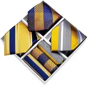 [bns7fapq] Classic Striped Men's Formal Tie Set 3 Pack Polyester Silk Necktie Pocket Square Cufflinks Gift Box (Color : Striped Size : One Size)