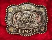 IDAHO PRO RODEO TEAM ROPING CHAMPION TROPHY BUCKLE☆PRESTON☆RARE #767