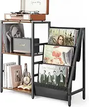 Bikoney Record Player Stand, Turntable Stand with 3-Tier Vinyl Record Shelf Storage, Record Player Table Up to 200 Albums, End Table for Vinyl Records, Vinyl Record Holder for Living Room