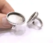 Ring Blank Setting Hammered Base Bezel inlay Backs Cabochon Antiq.Silver G21040