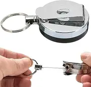 EZONEDEAL Retractable Badge Reel Metal ID Badge Holder Reel with Belt Clip Key Ring for Name Card Keychain Heavy-Duty Metal, Belt Clip Extendable Keyring, ID Pull Holder Reel, Black & Silver
