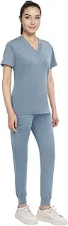 [Anwrtuk] Scrubs for Women Set, Medical Uniform Stretch V-Neck Collar Scrub Top & Jogger Pant with Waistband, Multi Pocket