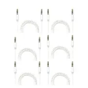 6x Crest 1.5m Coiled 3.5mm to 3.5mm AUX Male Audio Cable for Speakers/Car White