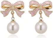 [Generic] Bow Earring for Women Sparkly Bow Earrings for Women Pearl Bow Earrings Womens for Valentines Day