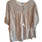 Old Navy Women’s 4X Smocked Peasant Top Blouse Brown Floral Print