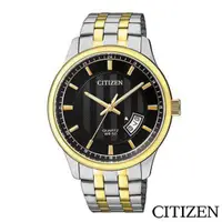 在飛比找ETMall東森購物網優惠-CITIZEN星辰 黑面不鏽鋼雙色錶帶石英男仕手錶-BI10