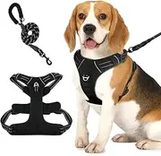No Pull Dog Harness,Oxford Dog Vest Harness, Reflective No-Choke Pet Harness with Easy Control Soft Handle Walking Dog Harness,Double Padded, Adjustable Small to Large Dogs Incl Bonus Leash (Black, M)