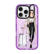 iPhone 16 Pro Impact Ring Stand Case MagSafe Compatible Ready, Set, Jet (Travel Girl Fashion Illustration)