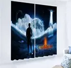 Moon Rises Nice Rocket 3D Curtain Blockout Photo Printing Curtains Drape Fabric