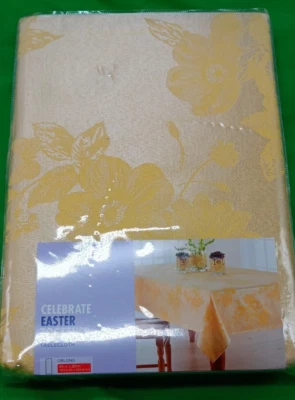 Celebrate Easter Together Tablecloth Yellow Floral Fabric Oblong 60” x 120” NWT